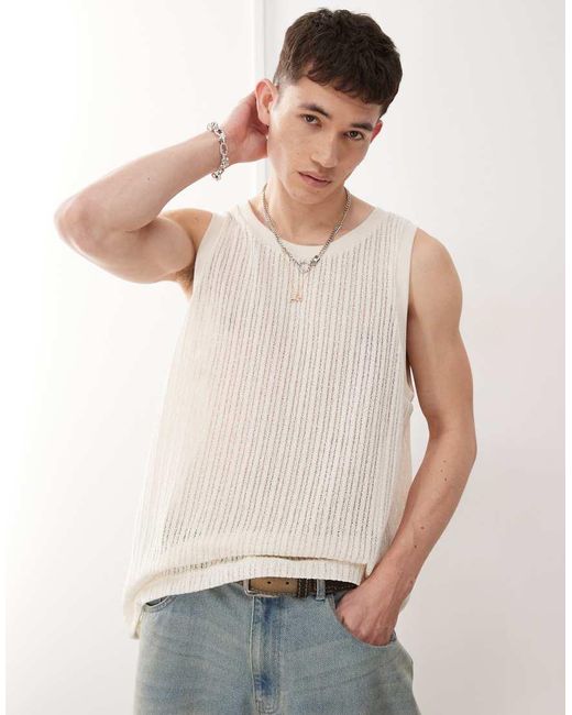 Weekday Natural Open Knit Tank Top for men