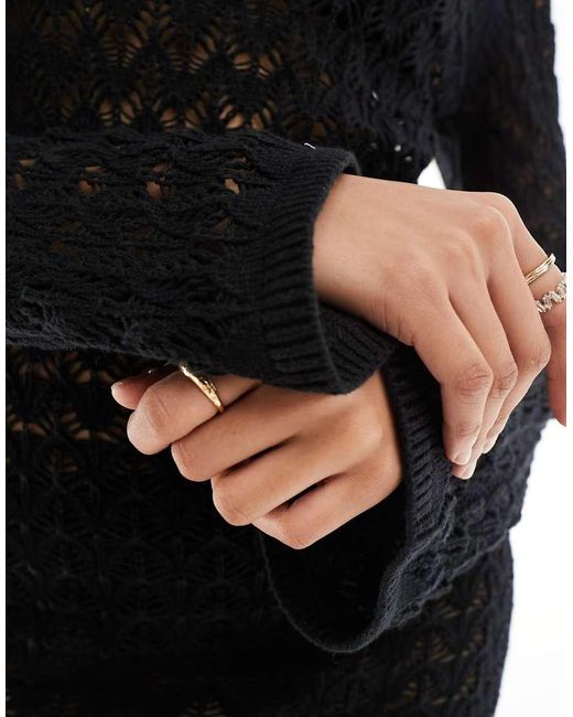 Miss Selfridge Black Crochet Low Back Long Sleeve Mini Dress