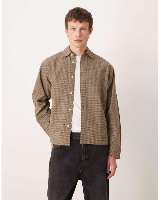 Camicia Oversize Squadrata A Quadri di SELECTED in Natural da Uomo