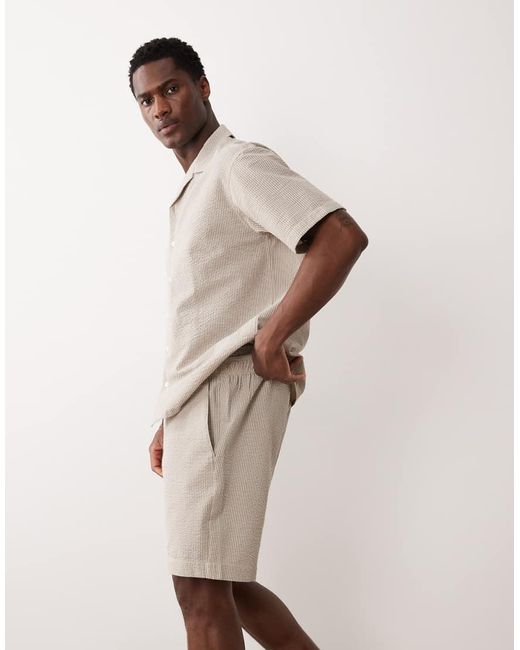 JJ Rebel Natural Co Ord Seersucker Shorts for men