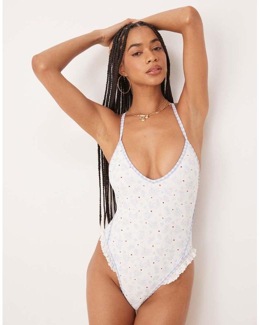 Costume Da Bagno Intero A Fiori Con Spalline Sottili di For Love & Lemons in White