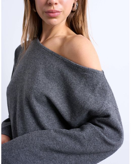 TOPSHOP Blue Off Shoulder Asymmetric Top