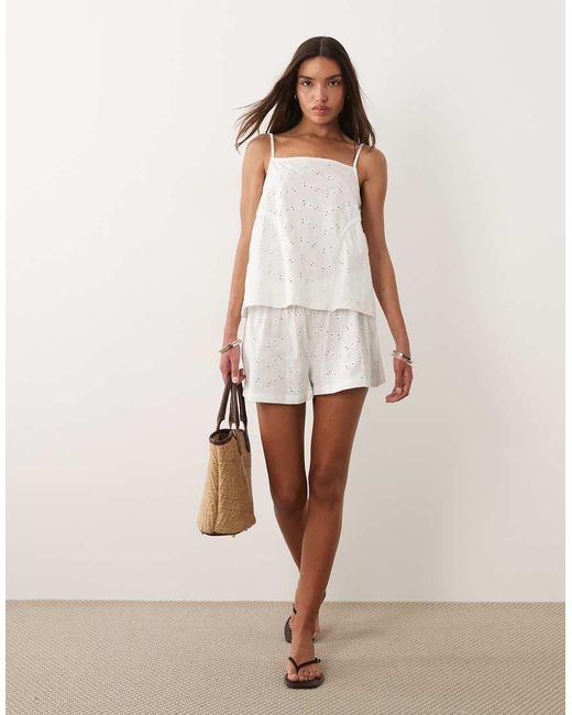 ASOS White Tie Side Pleat Detail Broderie Singlet