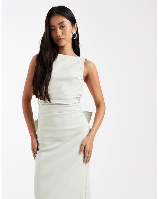 TFNC London White Bridesmaid Bengaline Maxi Dress With Detachable Bow Back