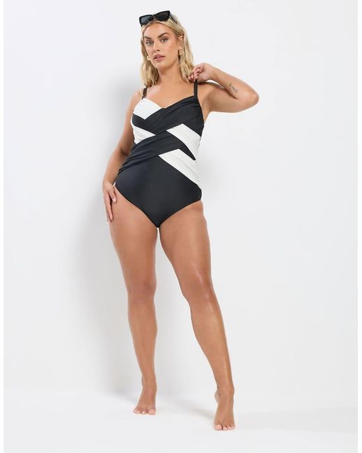 Yours Clothing Blue Contrast Super Sculpt Swimsuit