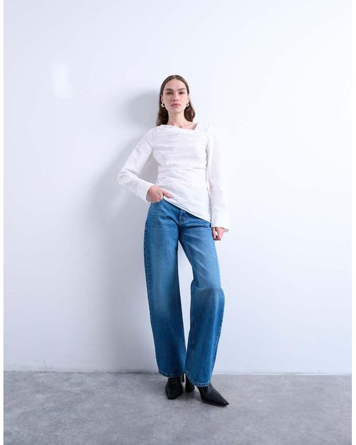 TOPSHOP White Drape Neck Long Sleeve Top