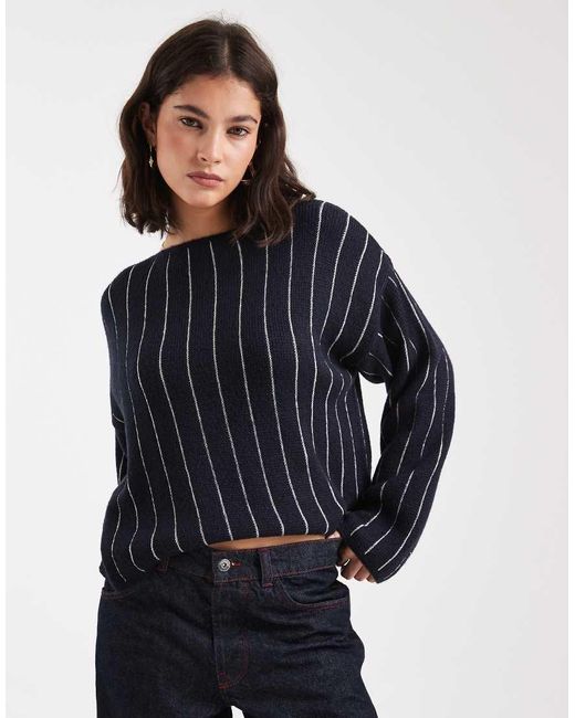ASOS Blue Slash Neck Stripe Jumper