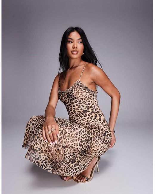 Vestido Largo De Tirantes Con Estampado De Leopardo De Mango de color Brown