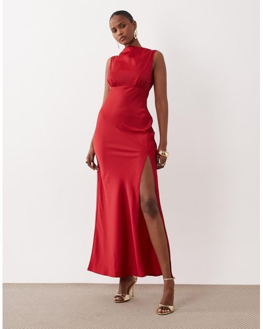 red bridesmaid dresses asos ASOS DESIGN mesh maxi dress with exposed seam detail in red