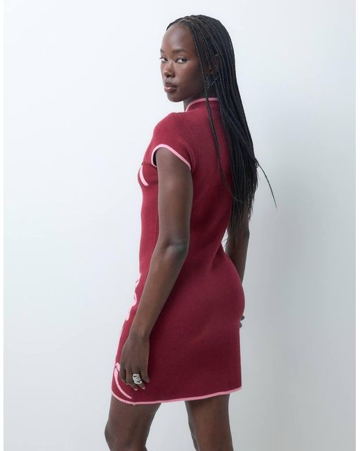 ASOS Red Premium Knitted Floral Mini Dress With Contrast Tipping