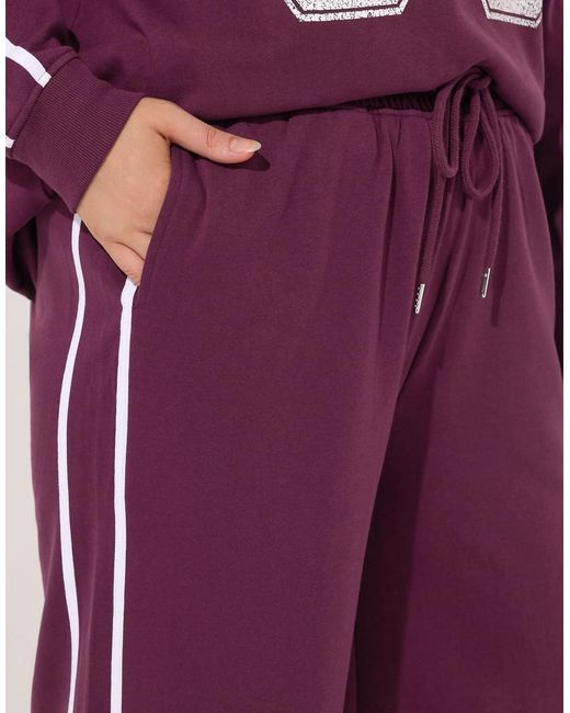 Yours Clothing Purple Wide Leg Side Stripe Joggers