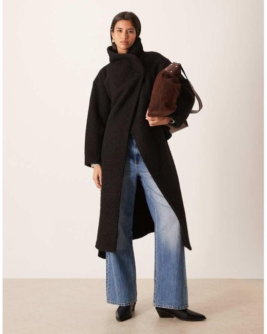 Gina Tricot Blue Textured Belted Midaxi Coat