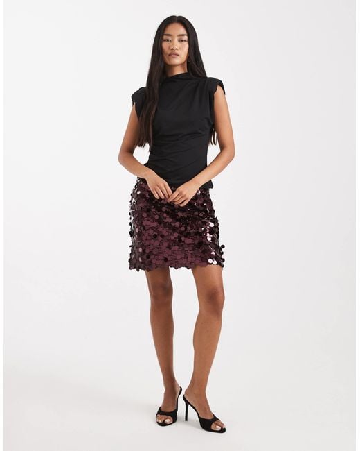 ONLY Red Disc Sequin Mini Skirt