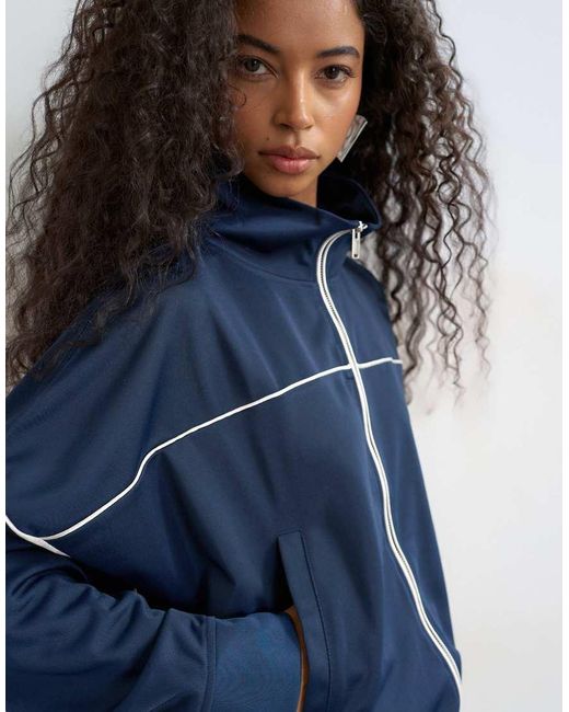 TOPSHOP Blue Sports High Neck Piped Jacket