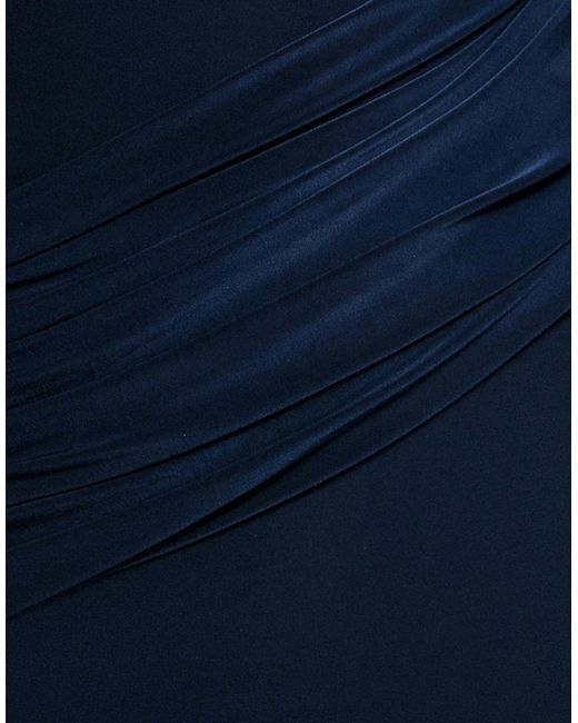 Goddiva Blue Asymmetric Neck Gathered Waist Maxi Dress