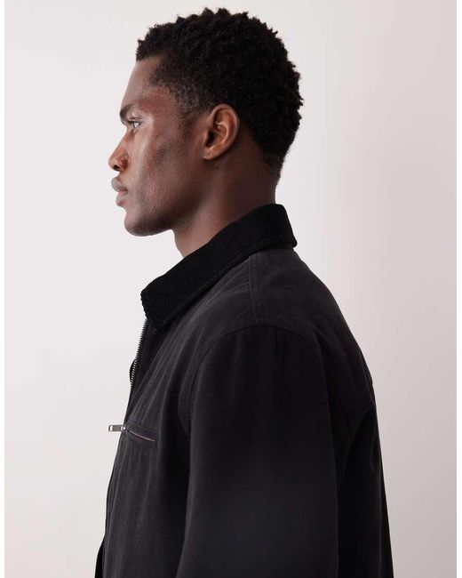 Mango Black 100% Cotton Zip Through Denim Jacket for men