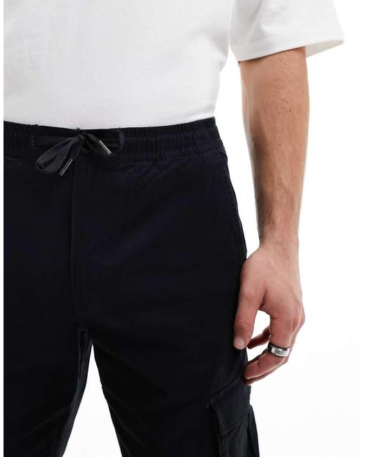 Jack & Jones Black Tapered Cuffed Cargo Trousers for men