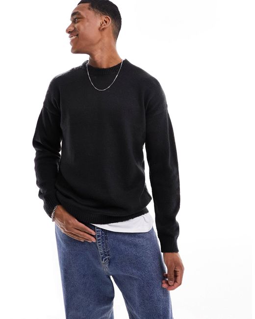 Only & Sons Black Oversized Drop Shoulder Knit Jumper for men