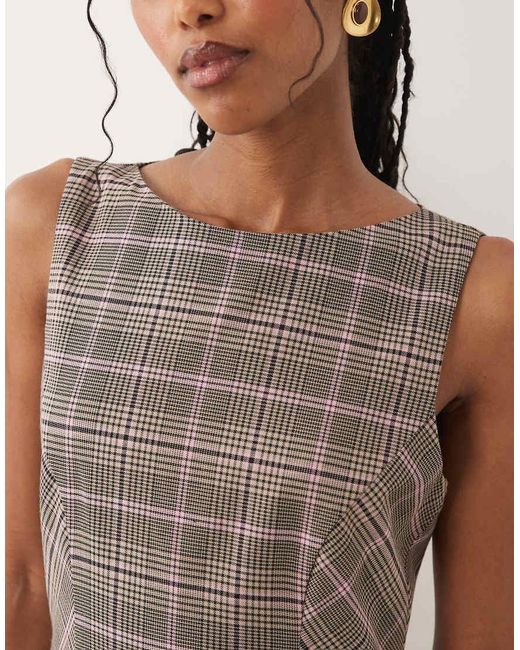 Nobody's Child Brown Tailored Sleeveless Pinafore Kilt Mini Dress