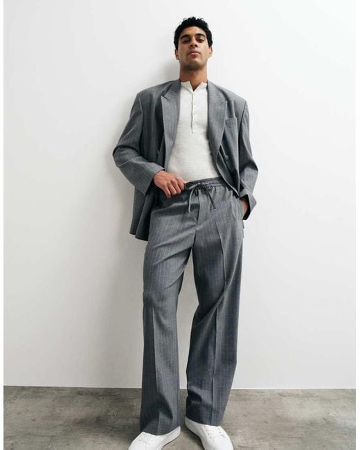 ASOS Gray Wide Suit Trousers With Elasticated Waist for men