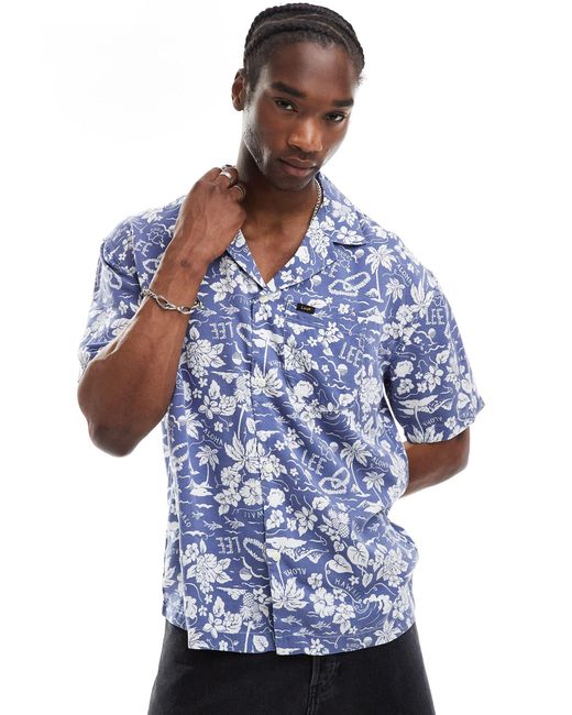 Lee Jeans Blue Short Sve Revere Collar Floral Print Shirt for men