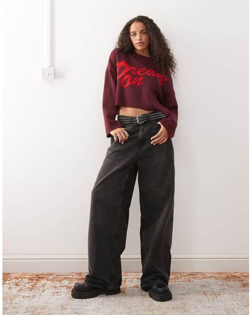 Noisy May Red Crew Neck Boxy Knit