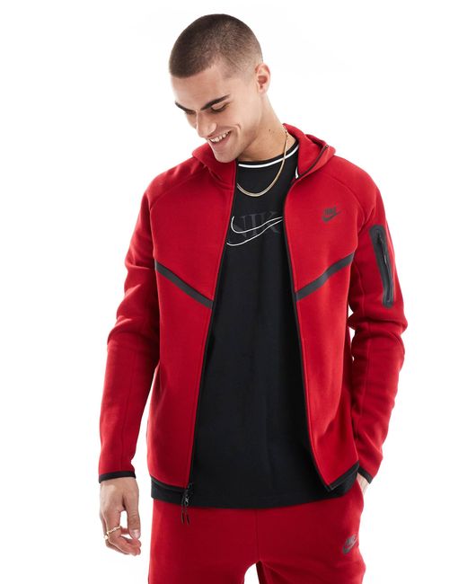 Nike Red Tech Fleece Full Zip Hoodie for men
