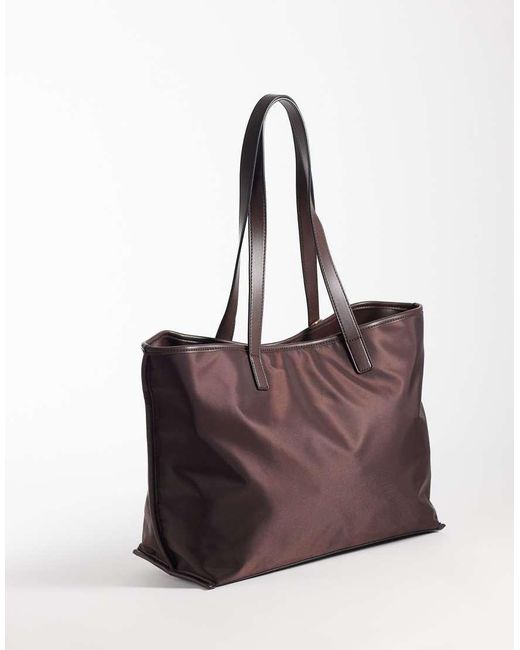 ASOS Brown Nylon Tote Bag With Detachable Charm