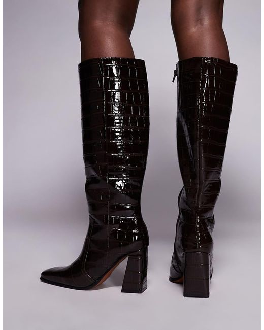 New Look White Croc Heeled Knee Boot