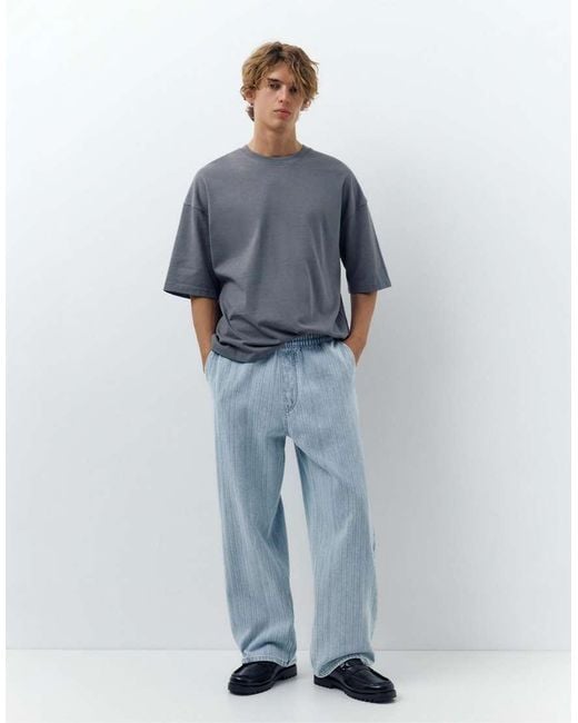 Pull&Bear Blue Denim Joggers for men