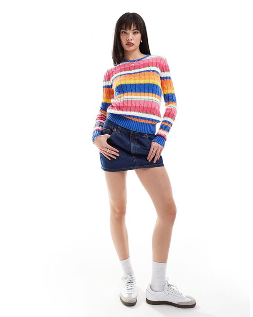 Polo Ralph Lauren White Cable Knit Stripe Jumper With Logo