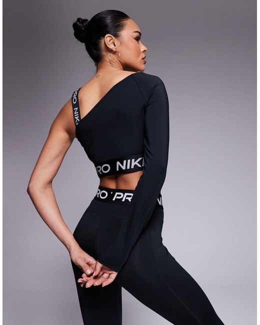Nike Black Nike – pro training – langärmliges, asymmetrisches oberteil