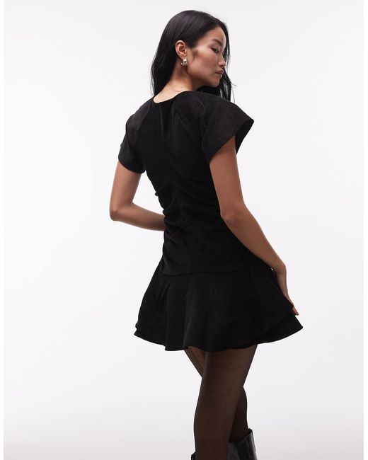 ASOS White Cord Short Sleeve Mini Dress With Ruching Tie Waist Detail