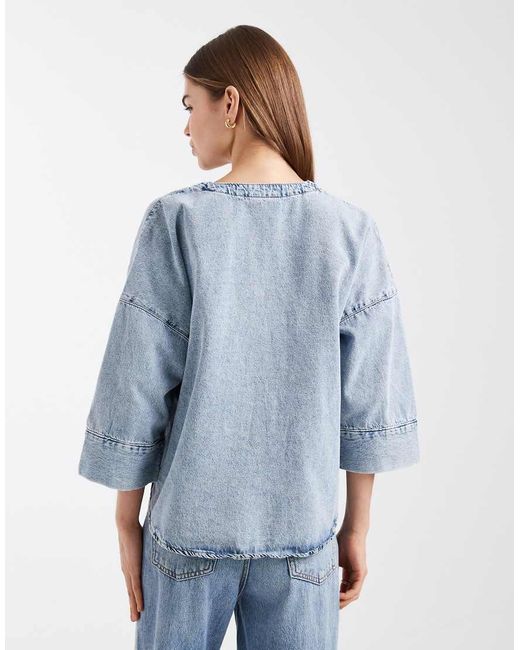 Vero Moda Blue Half Sleeve Oversized Fit Denim Top
