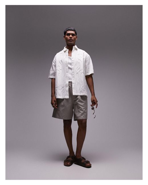 Topman Gray Short Sleeve Relaxed Wavy Textured Shirt for men