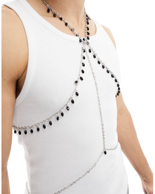 ASOS White Chain Body Harness With Black Beads for men