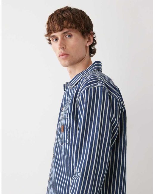 RVCA Blue Dayshift Hickory Canvas Overshirt for men