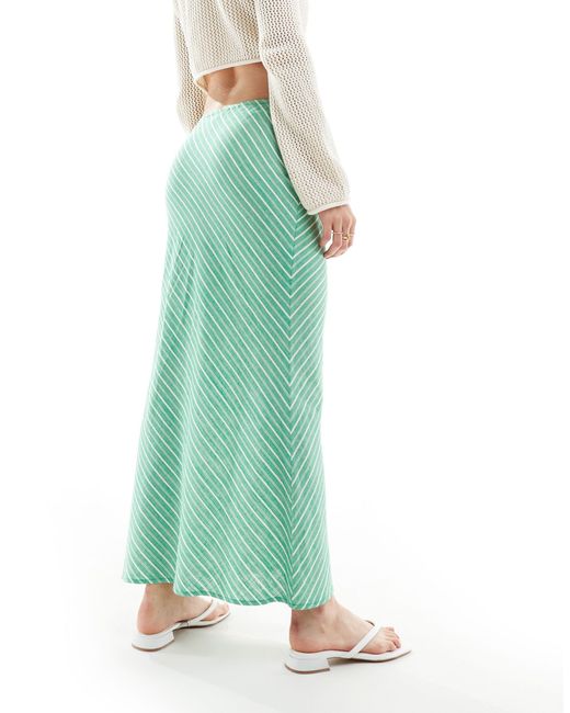 Stradivarius Green Linen Look Maxi Skirt