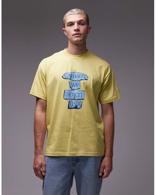 Camiseta Amarilla De Corte Suelto Con Motivo Estampado Arcan De Carhartt de hombre de color Gray