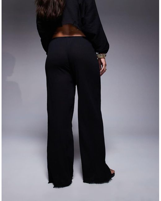 ASOS Blue Mira Cotton Crinkle Wide Leg Beach Trouser