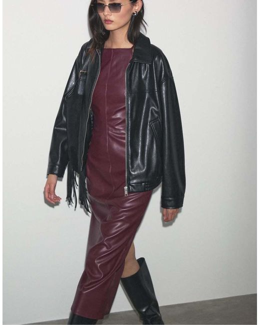 Stradivarius Purple Faux Leather Midi Dress