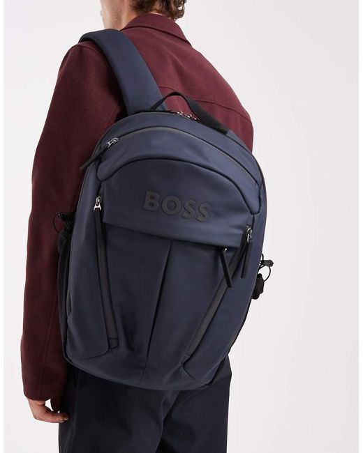 Boss Blue Boss Stormy Backpack With Central Logo for men