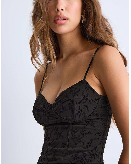 Stradivarius Black Short Flocked Strappy Dress