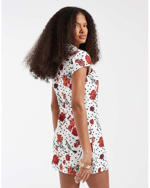ASOS Red Linen Blend Mini Dress With Keyhole Cut Out