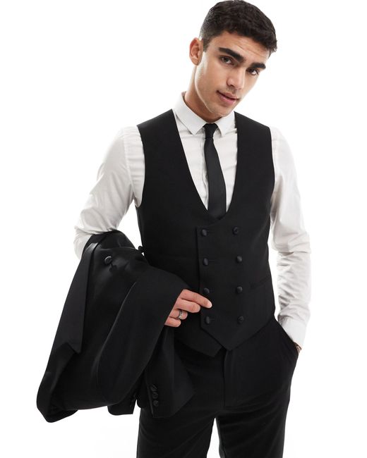ASOS Black Double Breasted Skinny Suit Waistcoat for men