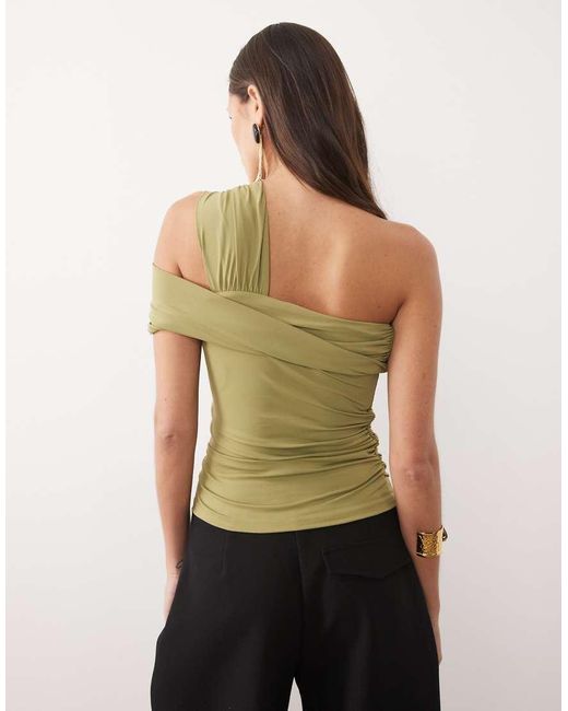 ASOS Natural Polyamide Twist Shoulder Ruched Top