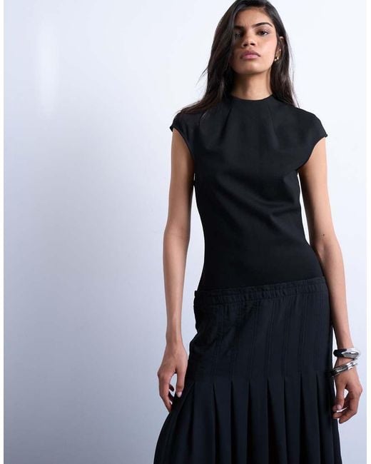 TOPSHOP White Box Pleat Skirt Dropped Waist Maxi Dress