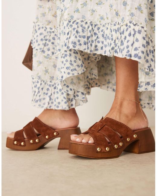 ASOS Natural – hudson – clog-mules aus hochwertigem wildleder