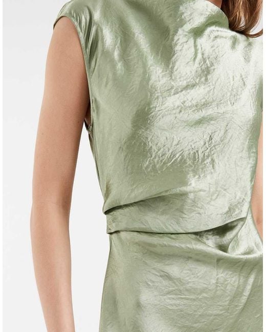 & Other Stories Green Bias Cut Satin Midi Dress With Drape Detail