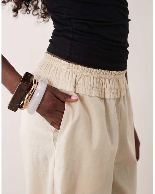 ASOS Natural Shirred Waist Linen Blend Pull On Trousers